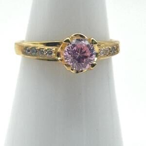 Pink Phianite round cut on Gold over Sterling Silver .925 ring size 8